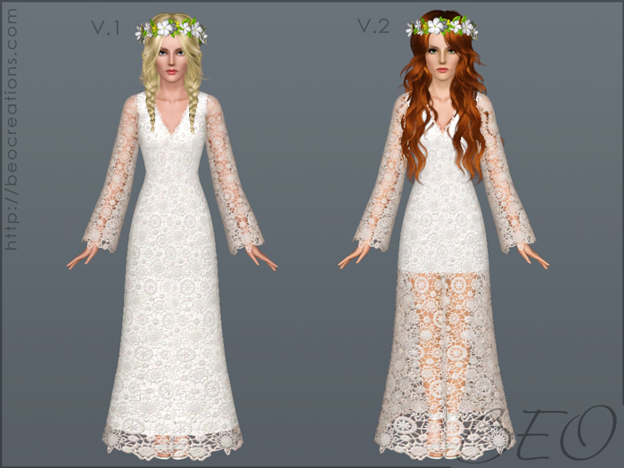 Bohemian long wedding dress for Sims 3 by BEO